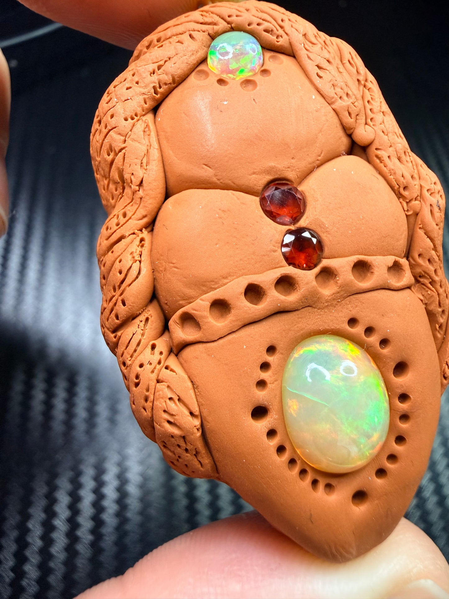 Goddess Talisman Necklace | Opal & Garnet Crystal Pendant | Divine Feminine Jewelry | Handmade Clay Spiritual Amulet | Passion & Heart Energy