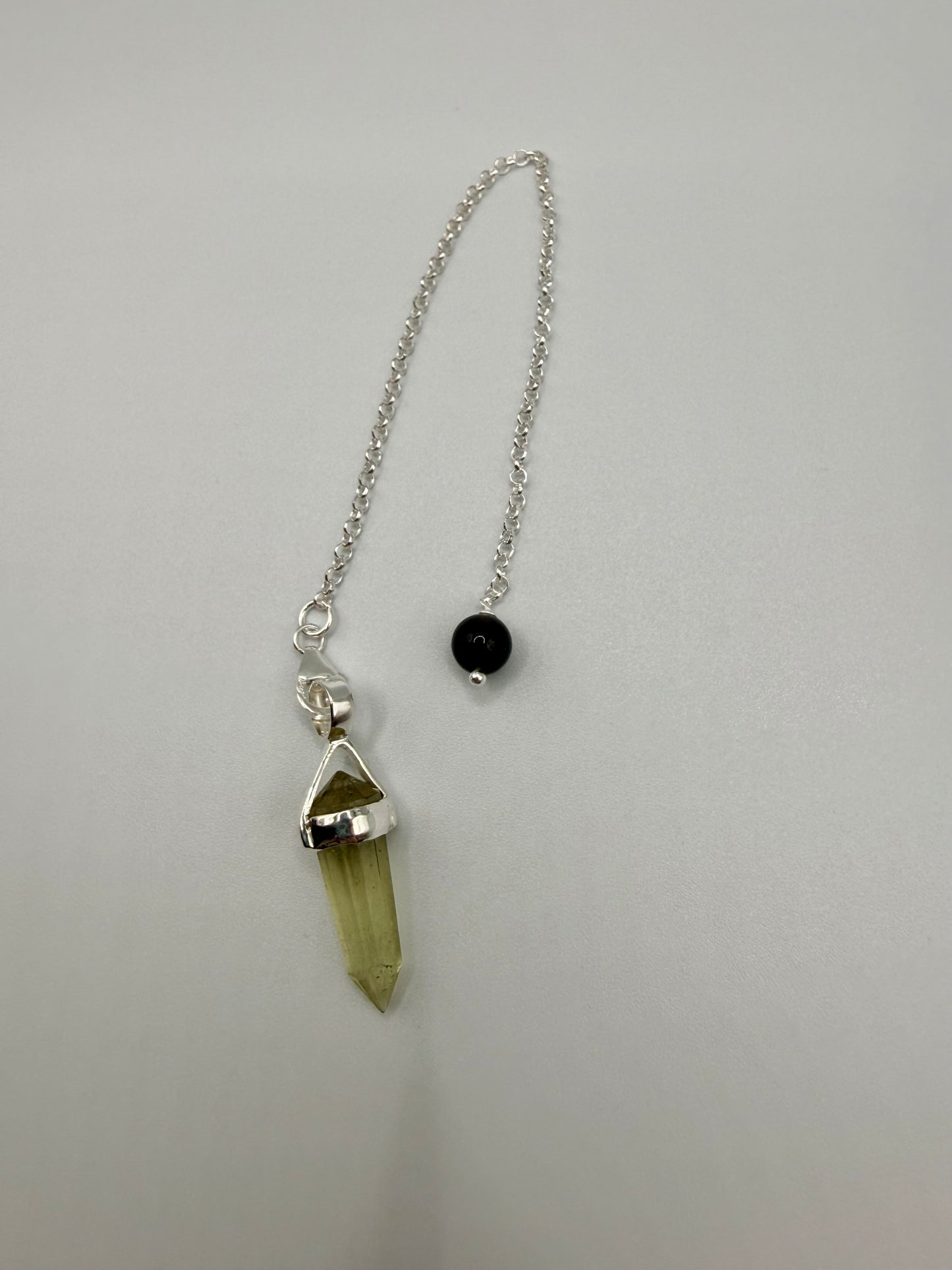 AAA Libyan Desert Glass Pendulum Pendant With Agni Manitite Bead In Sterling Silver 10.05 crt