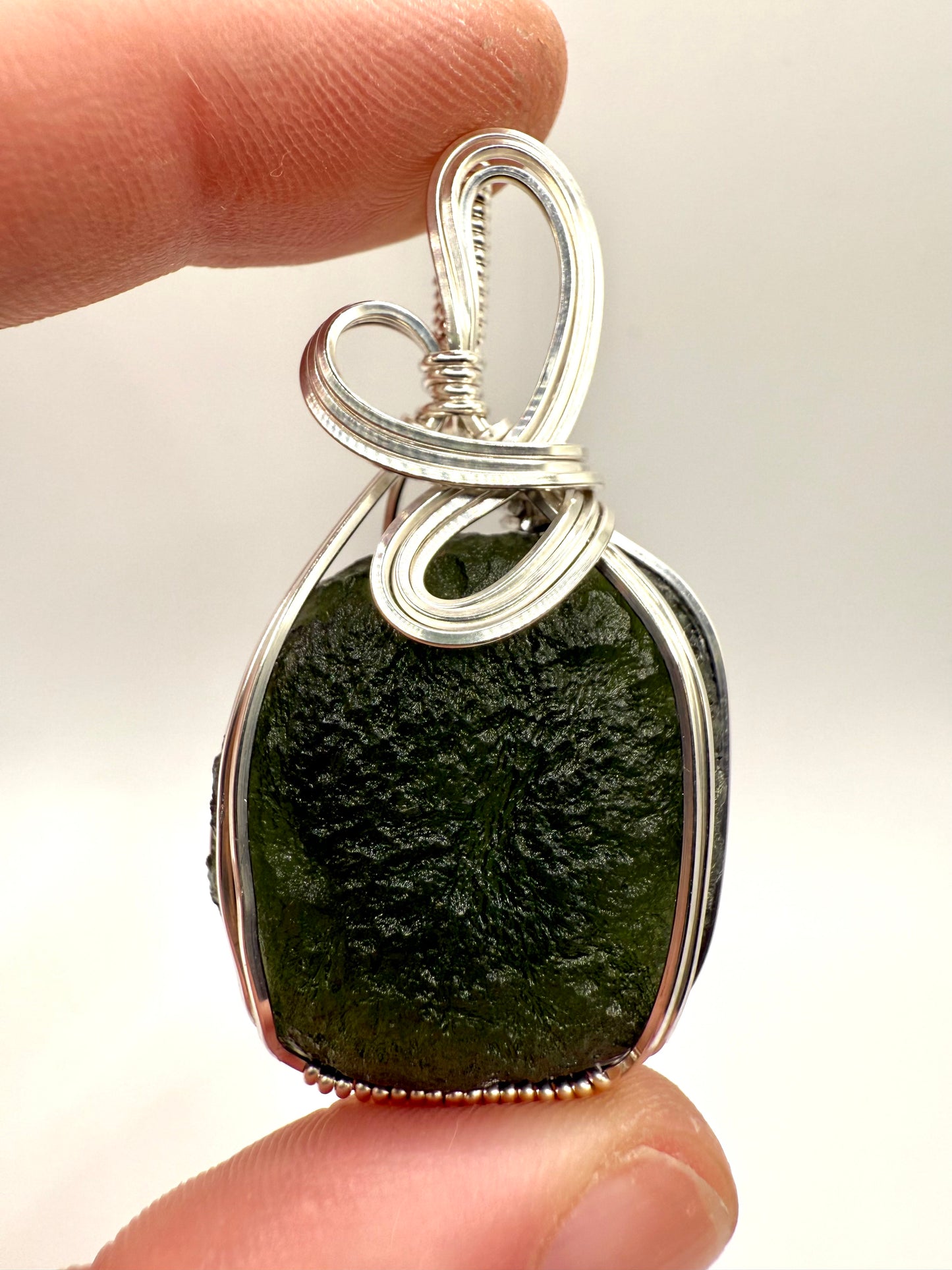P112) Moldavite Pendant Necklace In Sterling Silver