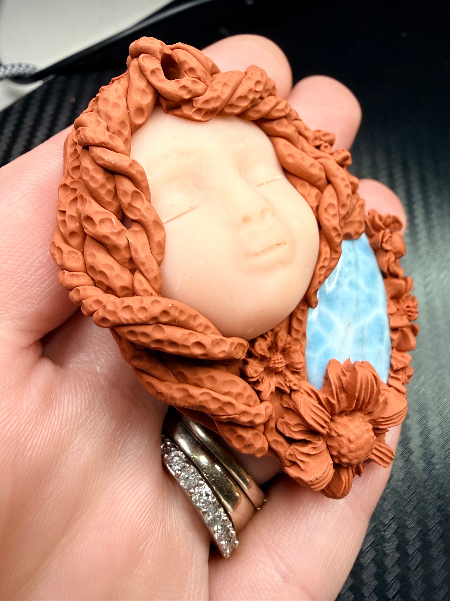 Larimar Goddess Talisman Necklace | Ocean Energy Amulet | Divine Feminine Jewelry | Handmade Clay Spiritual Pendant | Calm & Healing Crystal Goddess