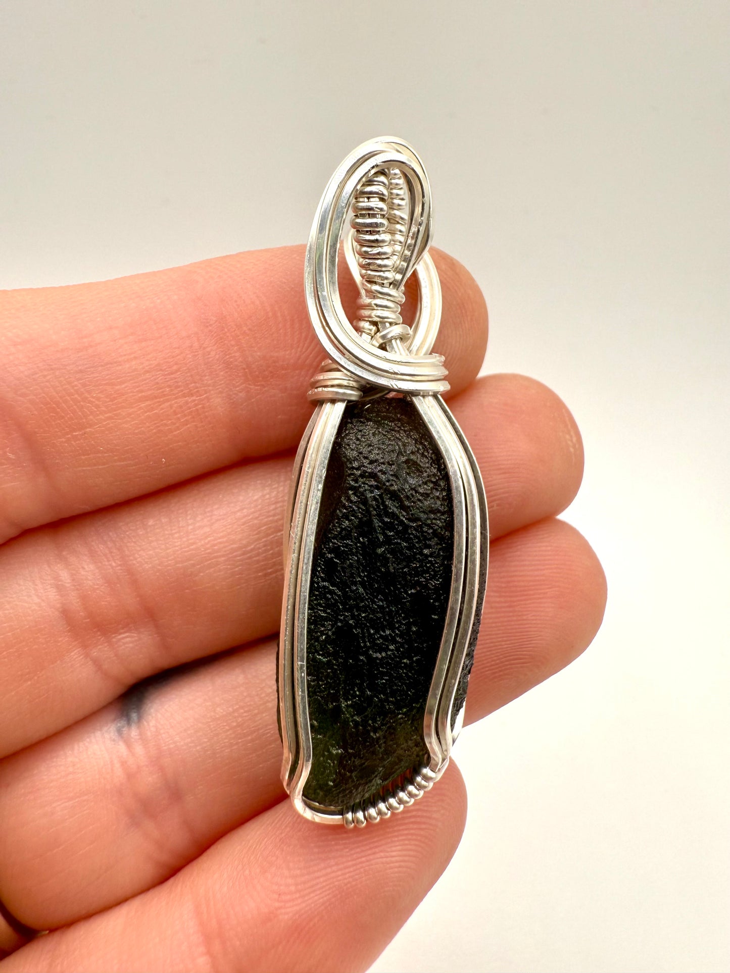 P112) Reversible Moldavite Pendant Necklace In Sterling Silver