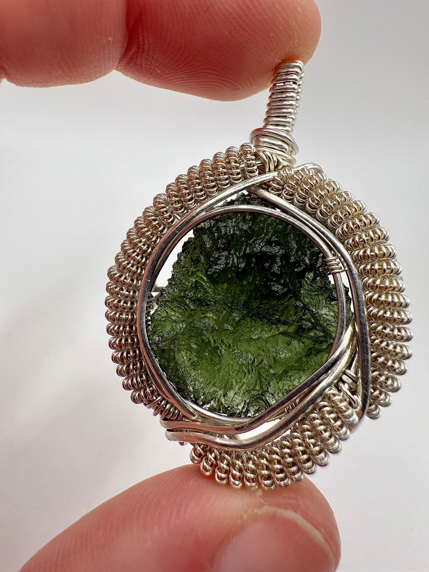 1MSS) Moldavite Pendant Necklace In Sterling Silver