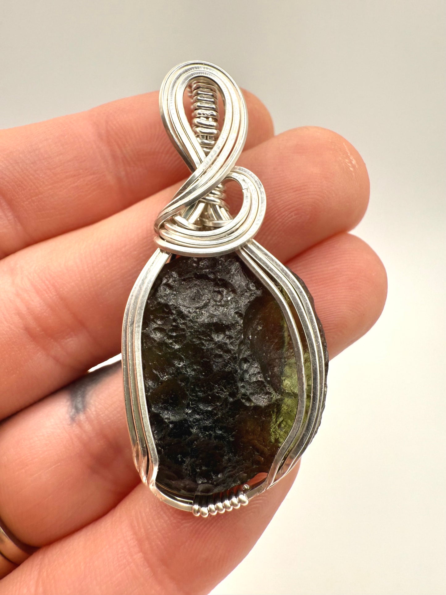 P112) Moldavite Pendant Necklace In Sterling Silver