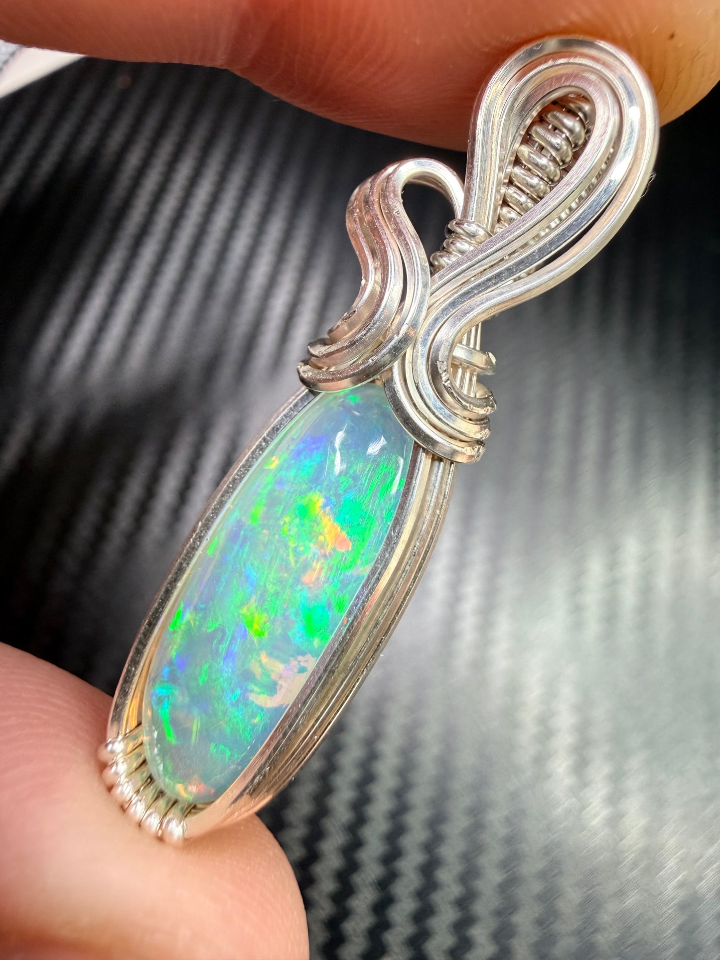 Ethiopian Welo Opal Pendant in .925 Sterling Silver – Natural Opal Necklace, October Birthstone, Fire Opal Jewelry, Handmade Opal Gift, Healing Crystal Pendant
