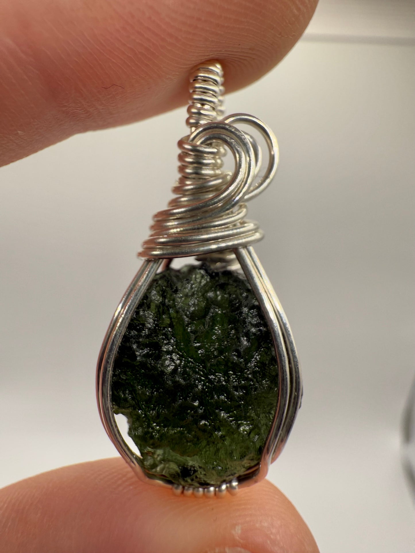 B112) Moldavite Pendant In Sterling Silver