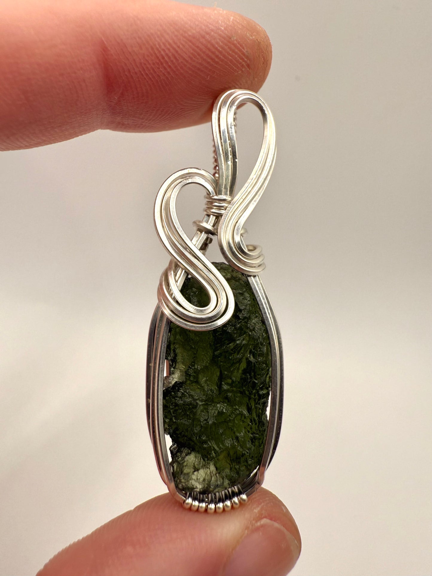 P112) Moldavite Pendant Necklace In Sterling Silver