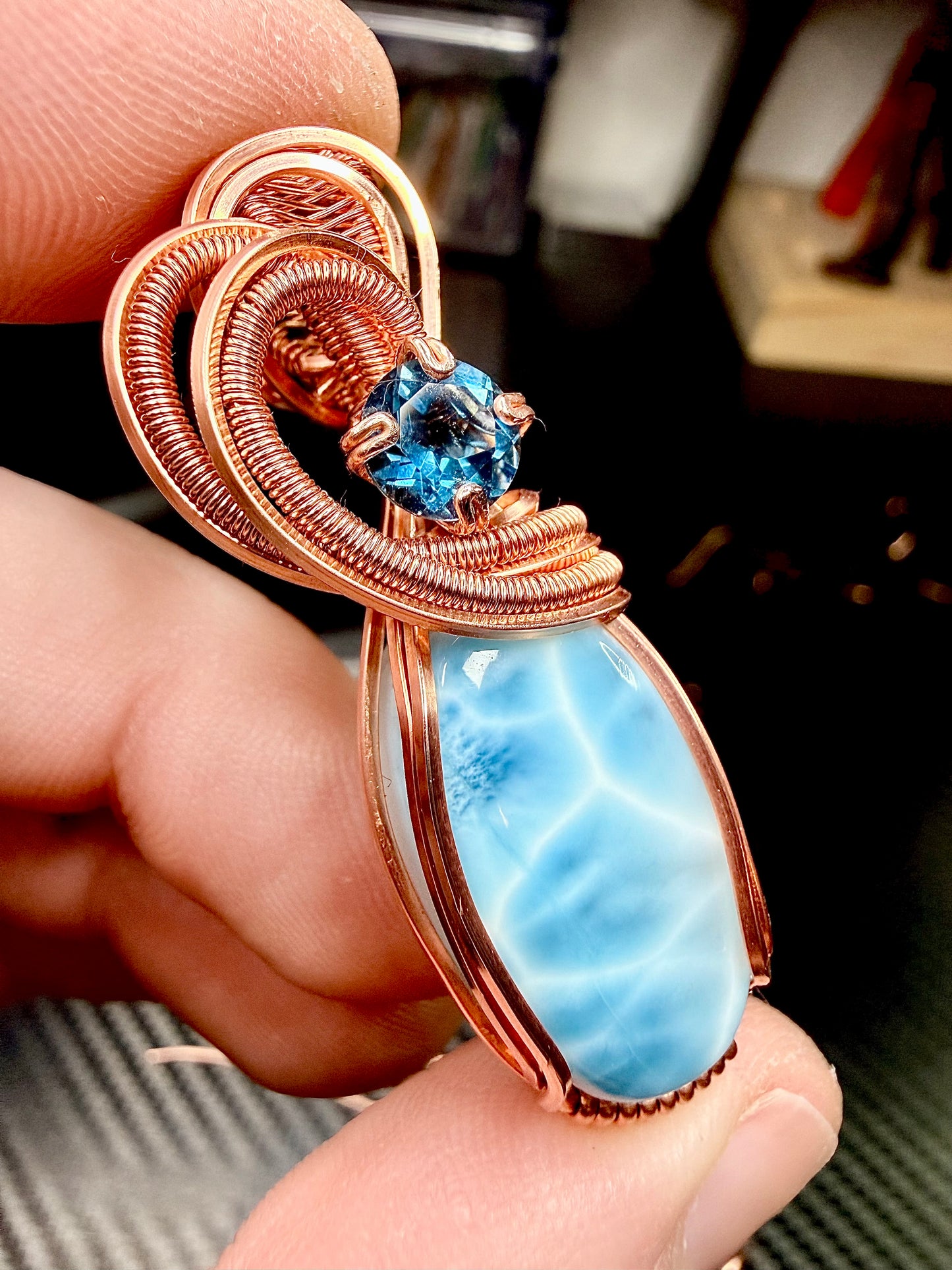 Larimar Pendant In Copper With London Blue Topaz Accent