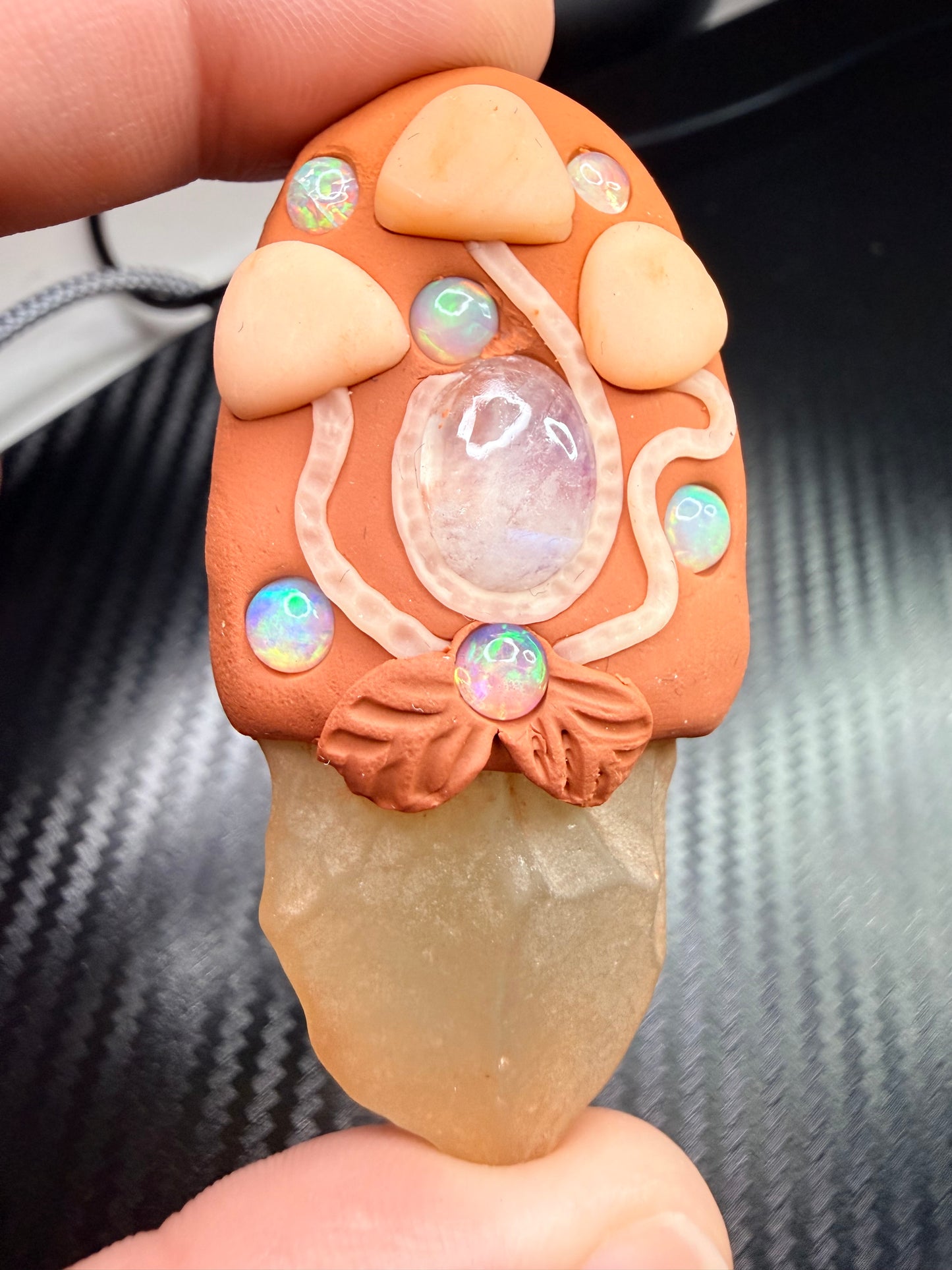 Libyan Desert Glass, Moonstone & Ethiopian Opal Clay Talisman – Handmade Spiritual Amulet – Solar Energy, Intuition & Divine Flow
