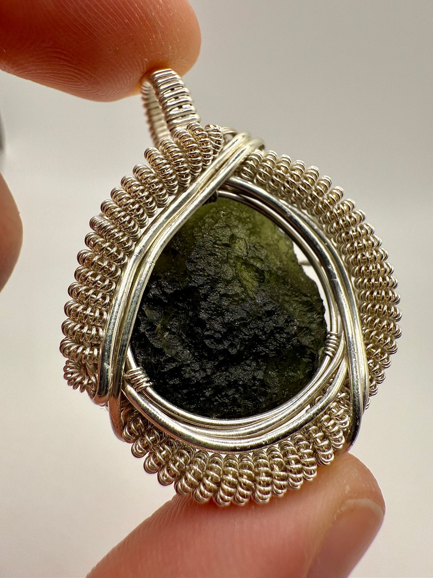 1MSS) Moldavite Pendant Necklace In Sterling Silver