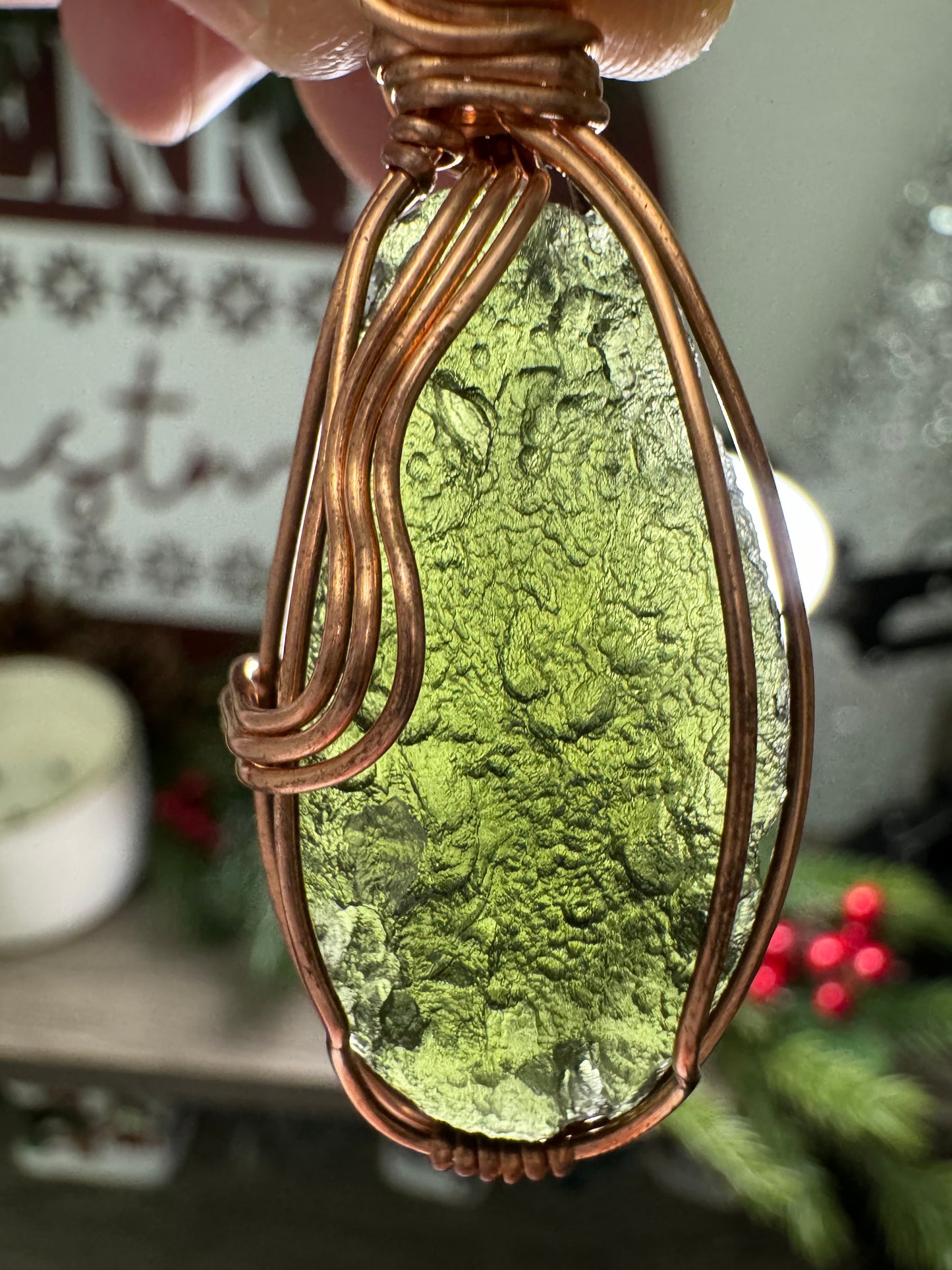 Moldavite Pendant in Copper