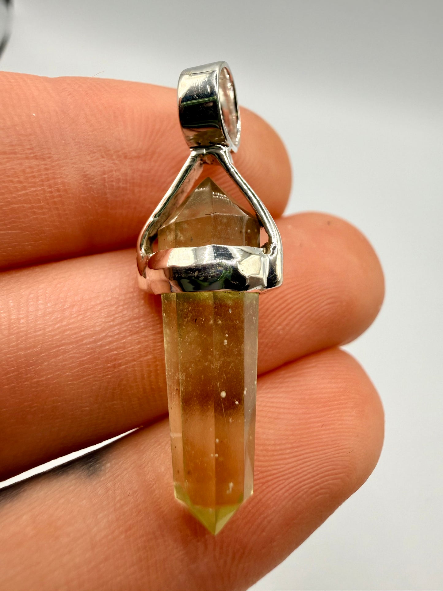 AAA Libyan Desert Glass Pendulum Pendant With Agni Manitite Bead In Sterling Silver 9.35crt