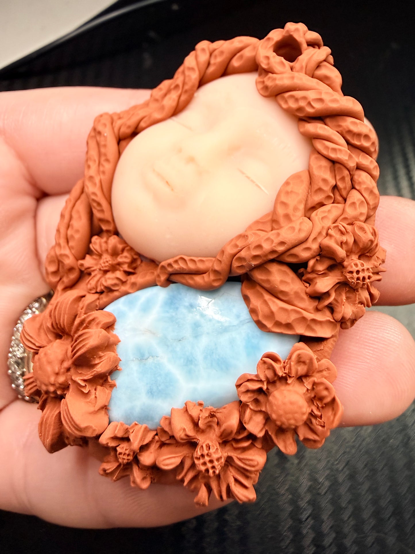 Larimar Goddess Talisman Necklace | Ocean Energy Amulet | Divine Feminine Jewelry | Handmade Clay Spiritual Pendant | Calm & Healing Crystal Goddess