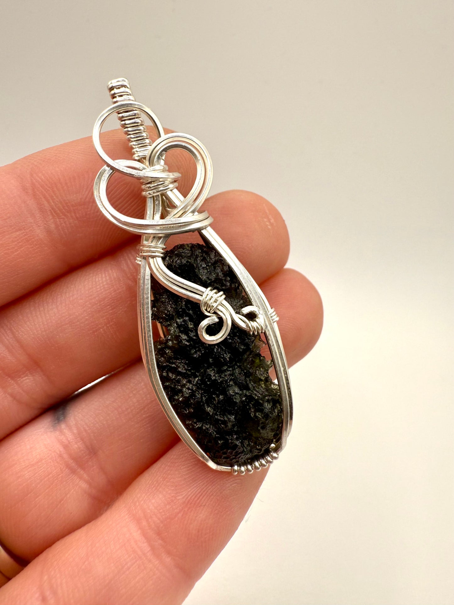 P112) Moldavite Pendant Necklace In Sterling Silver