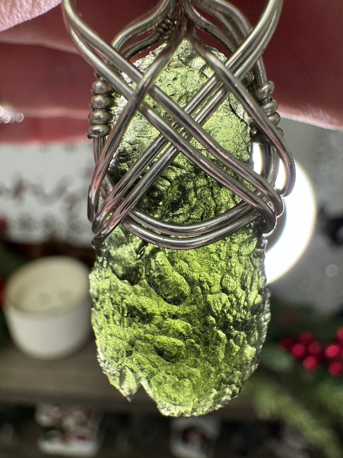 Vrabce Moldavite Pendant in Sterling Silver