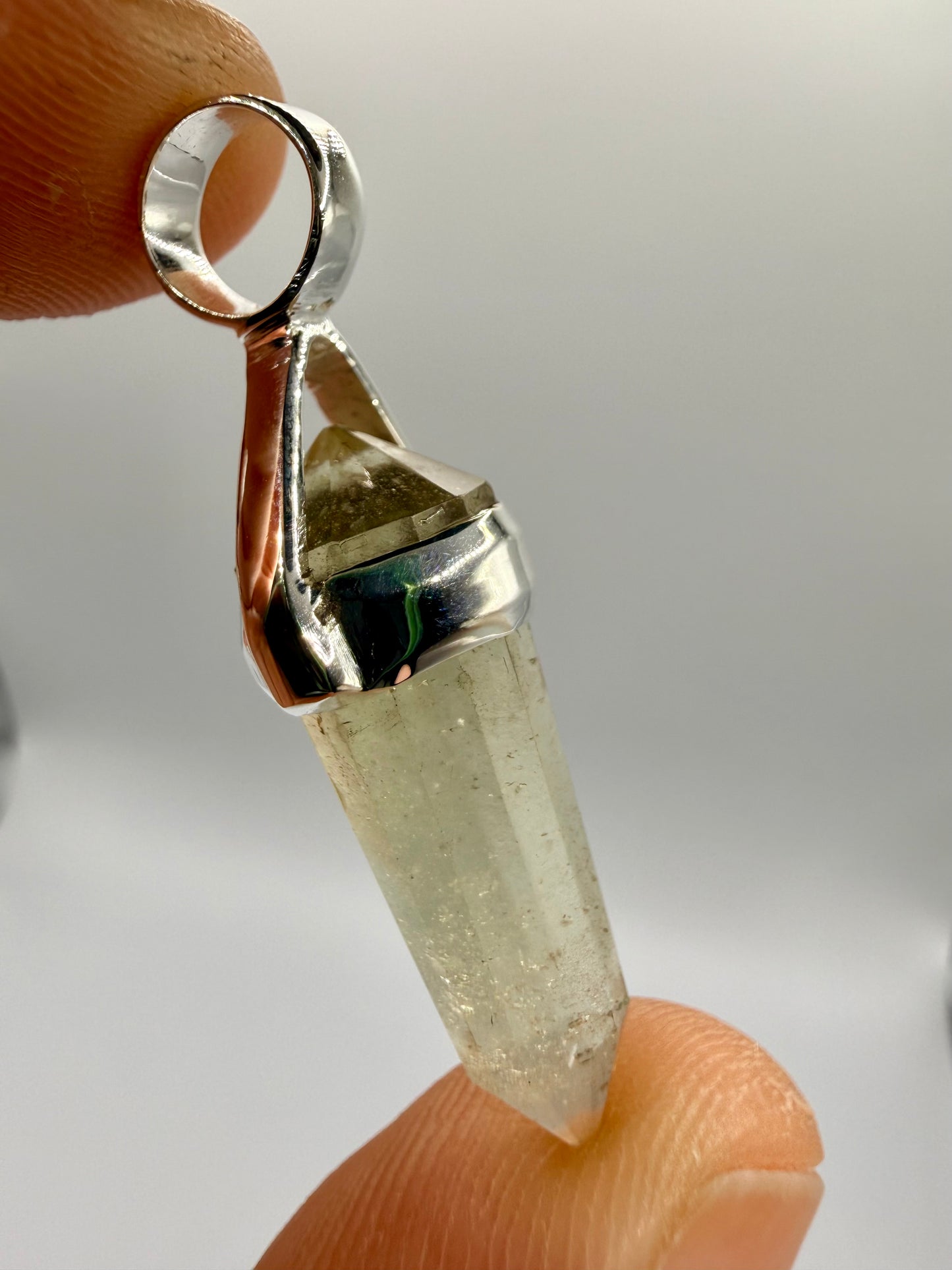 AAA Libyan Desert Glass Pendulum Pendant With Agni Manitite Bead In Sterling Silver 10.05 crt