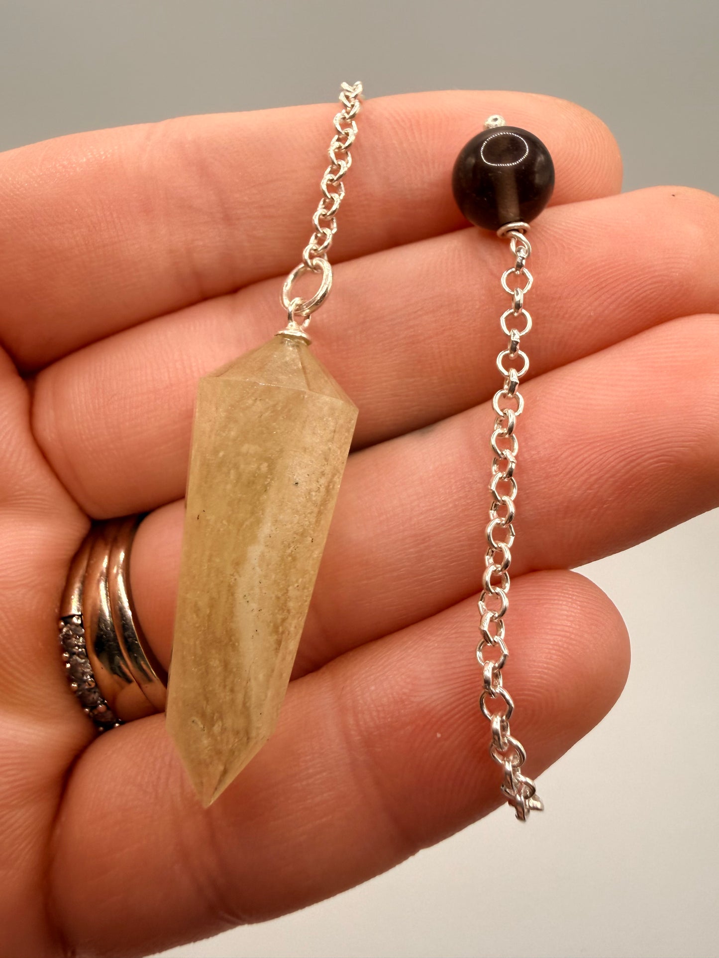 Libyan Desert Glass Pendulum With Agni Manitite Bead In Sterling Silver 26.40 carats