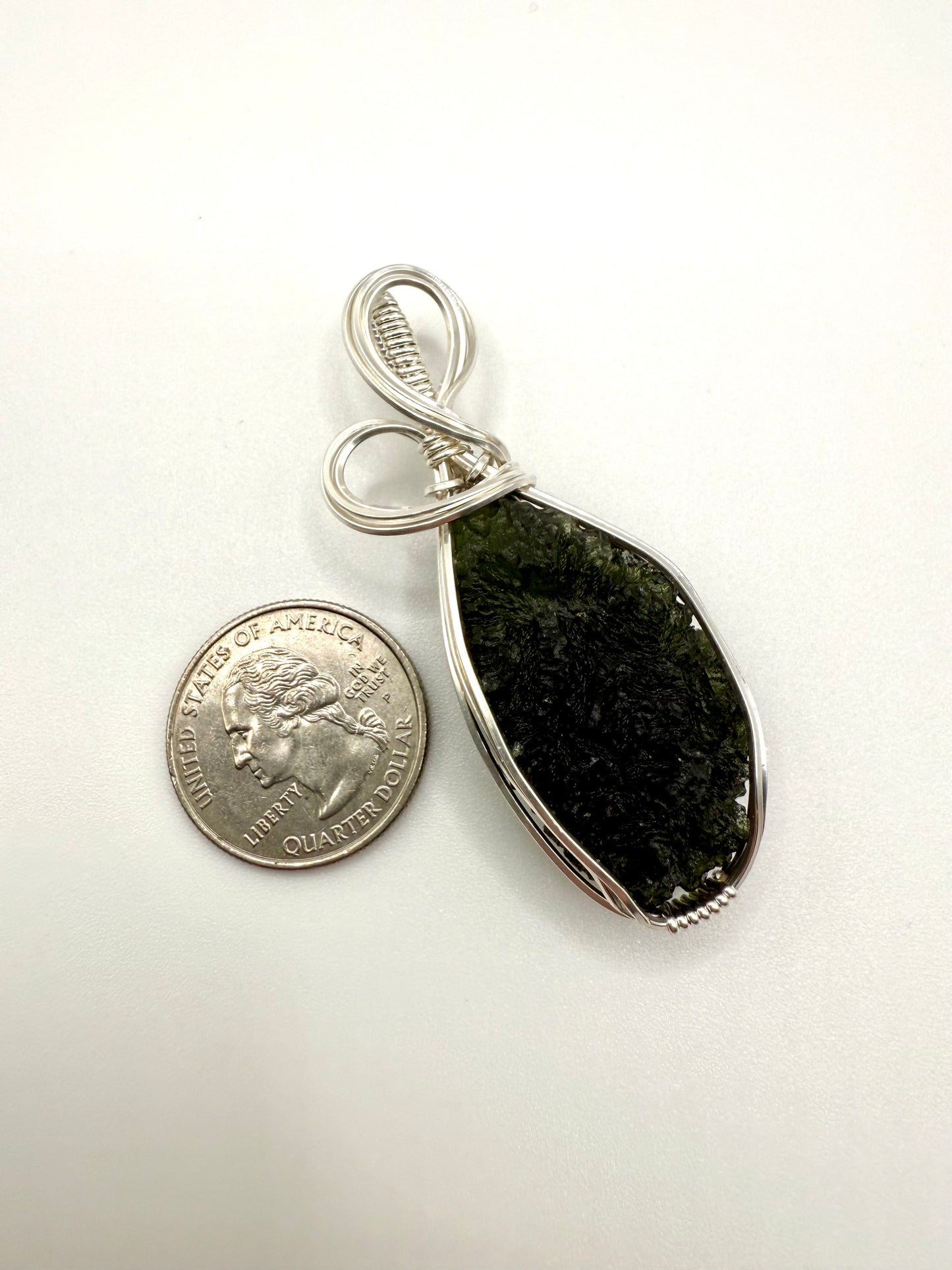 P112) Moldavite Pendant Necklace In Sterling Silver