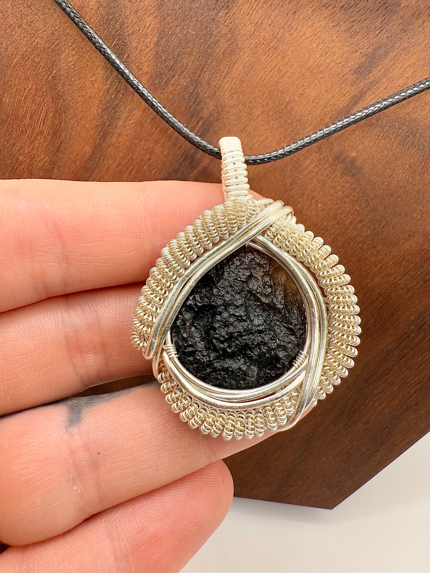1MSS) Moldavite Pendant Necklace In Sterling Silver