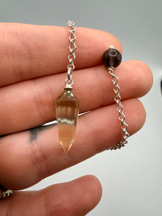 AAA Libyan Desert Glass Pendulum With Agni Manitite Bead In Sterling Silver 6.30 crt