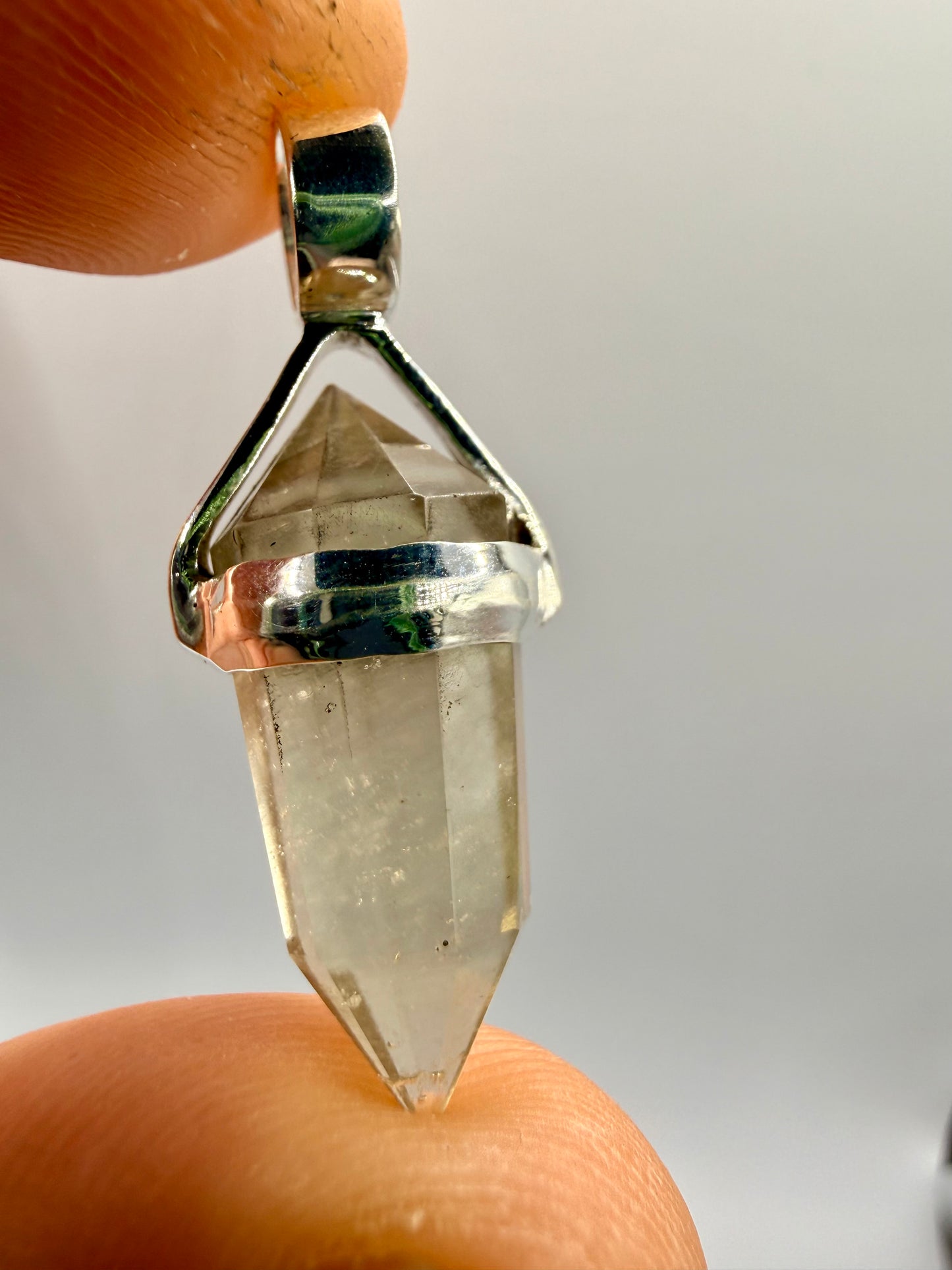 AAA Libyan Desert Glass Pendulum Pendant With Agni Manitite Bead In Sterling Silver 12.85 carats