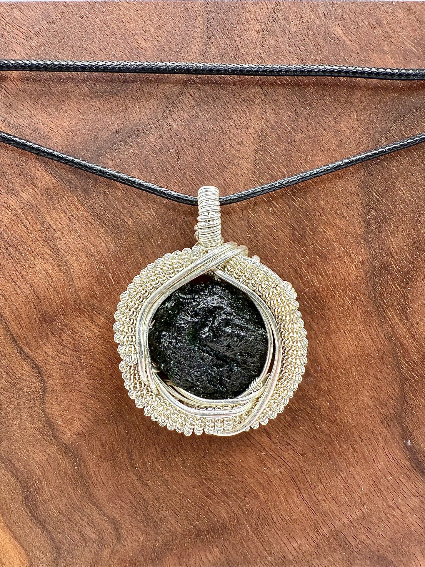 1MSS) Moldavite Pendant Necklace In Sterling Silver