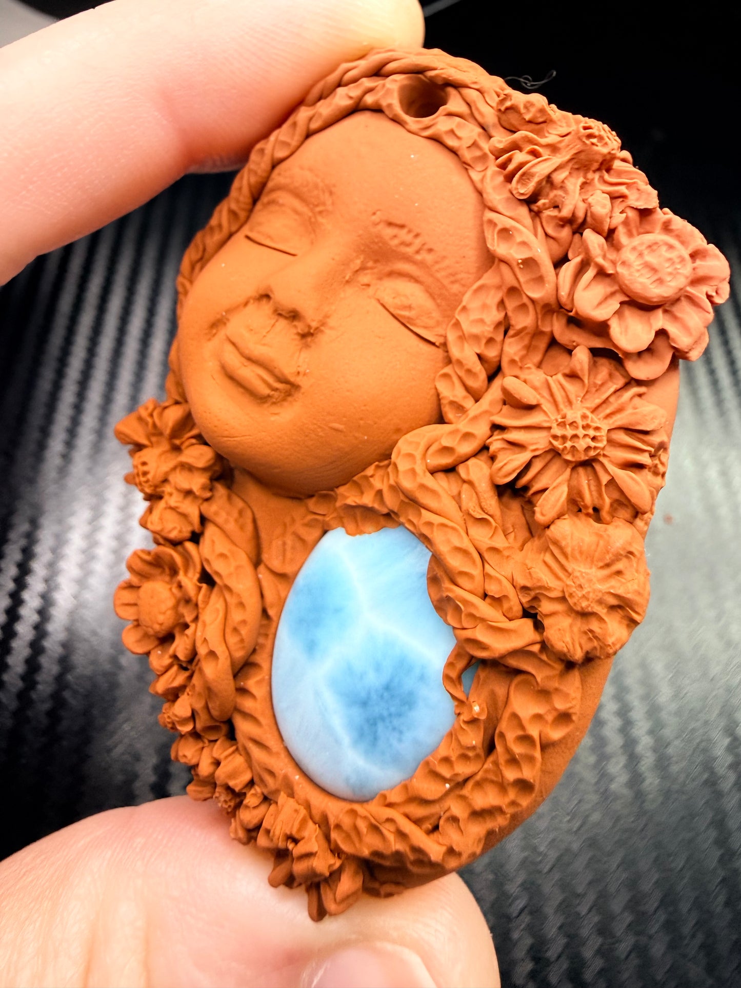 Larimar Goddess Talisman Necklace | Ocean Energy Amulet | Divine Feminine Jewelry | Handmade Clay Spiritual Pendant | Calm & Healing Crystal Goddess