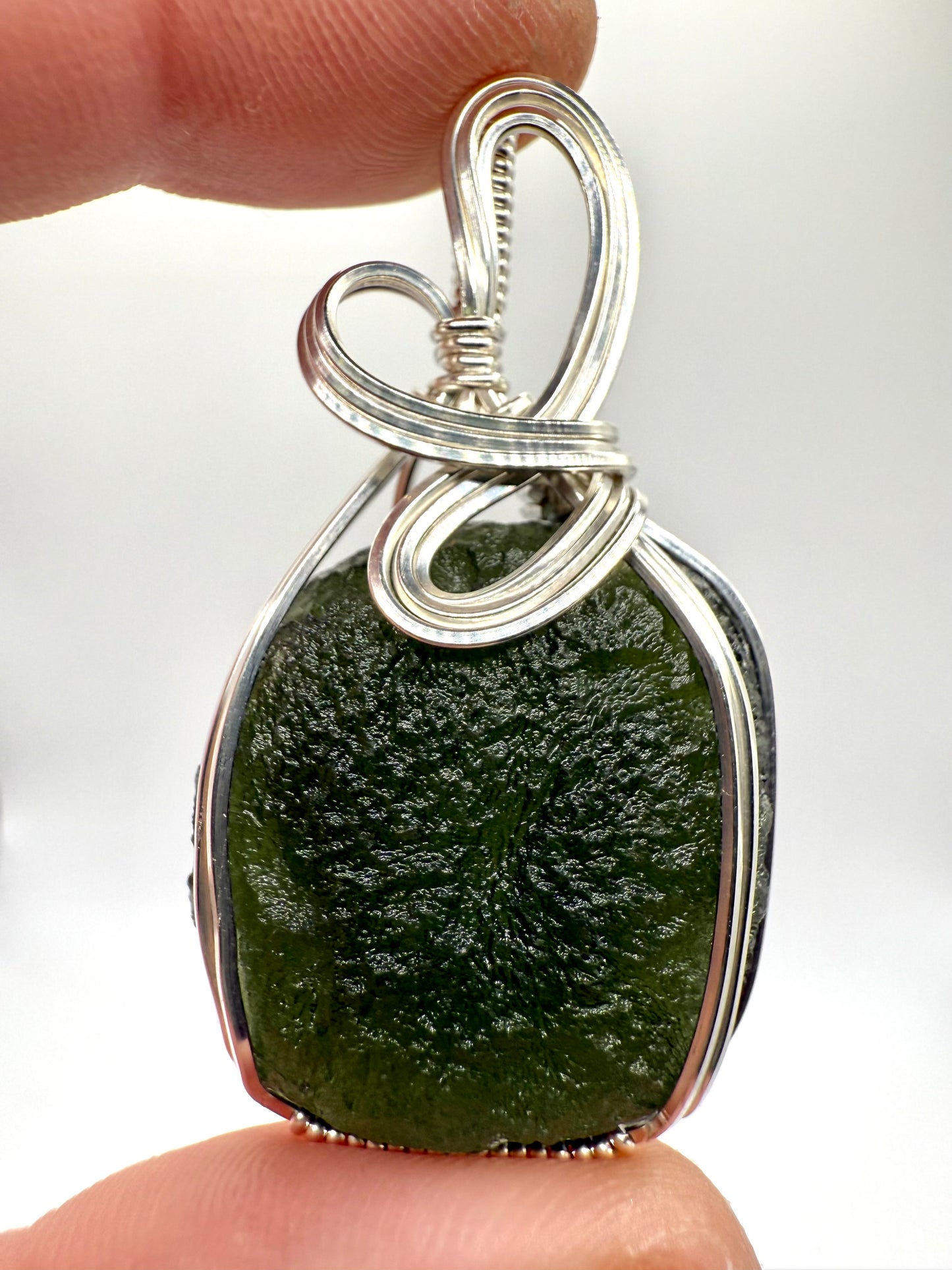 P112) Moldavite Pendant Necklace In Sterling Silver