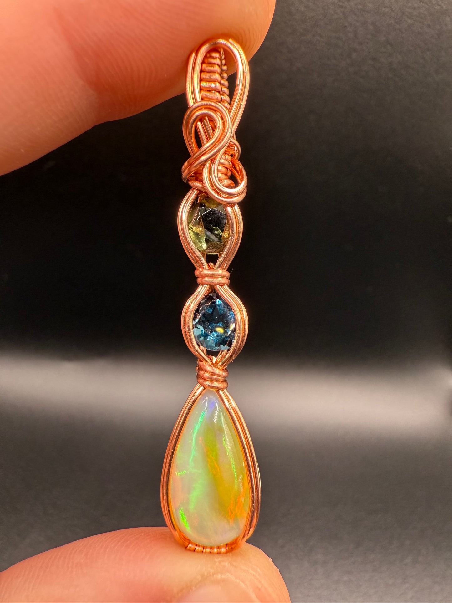 B112) Opal, London Blue Topaz & Moldavite In Copper
