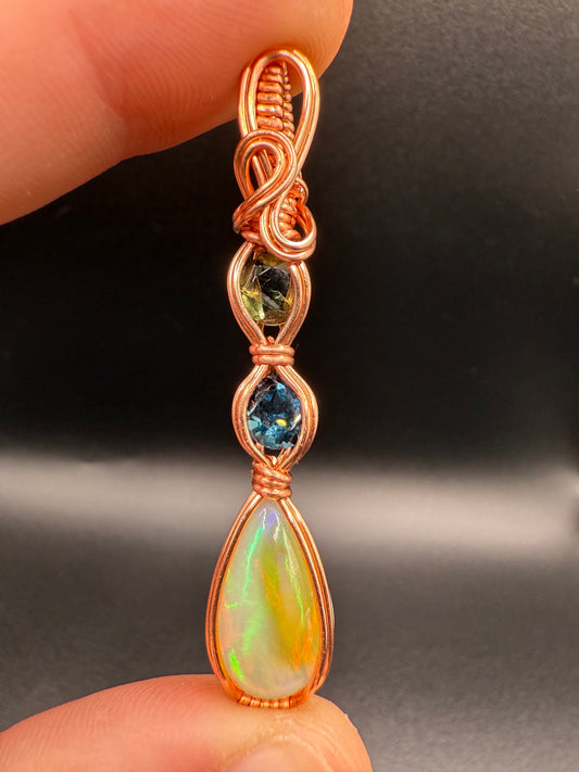 B112) Opal, London Blue Topaz & Moldavite In Copper