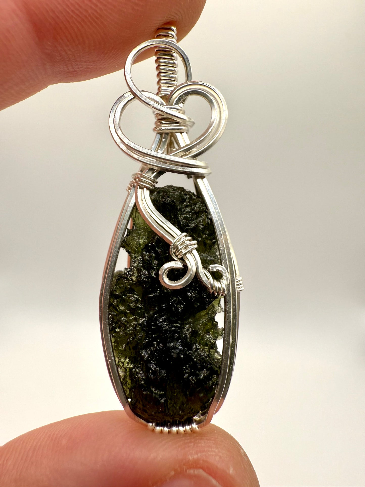 P112) Moldavite Pendant Necklace In Sterling Silver
