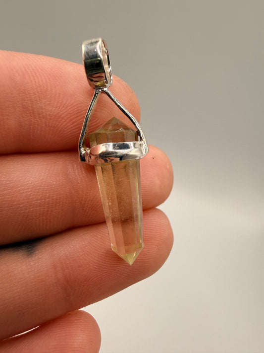 AAA Libyan Desert Glass Pendulum Pendant With Agni Manitite Bead In Sterling Silver 9.05 carat