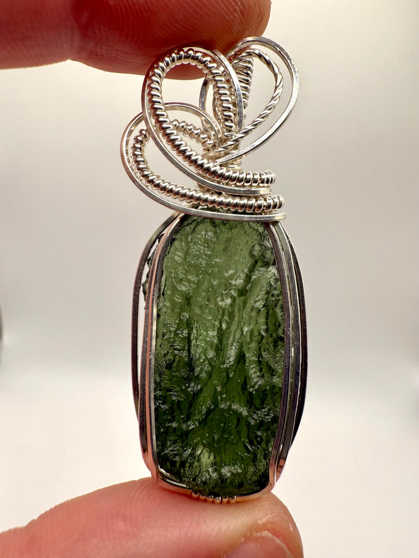 P112) Moldavite Pendant Necklace In Sterling Silver