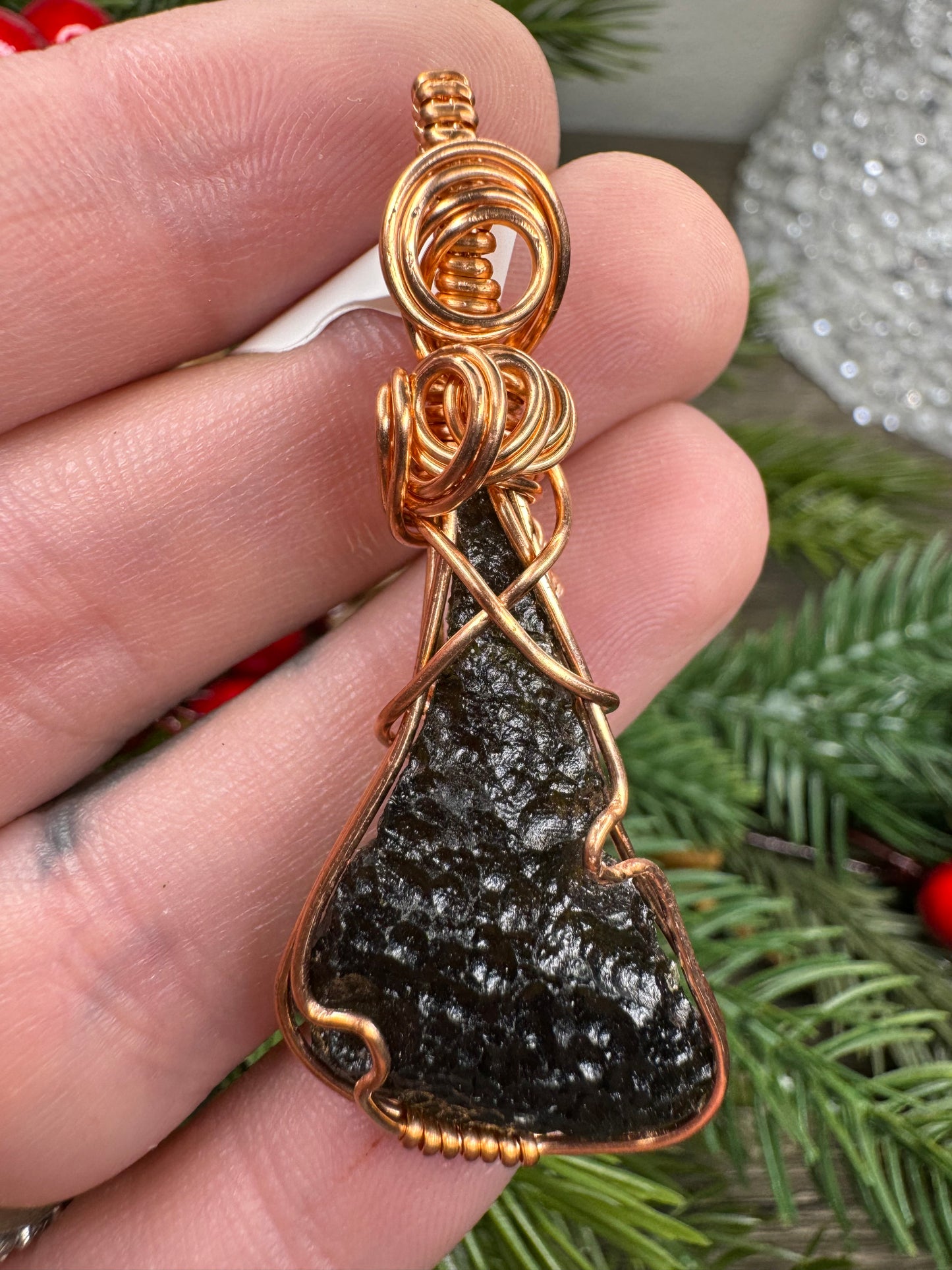 Moldavite Pendant in Copper