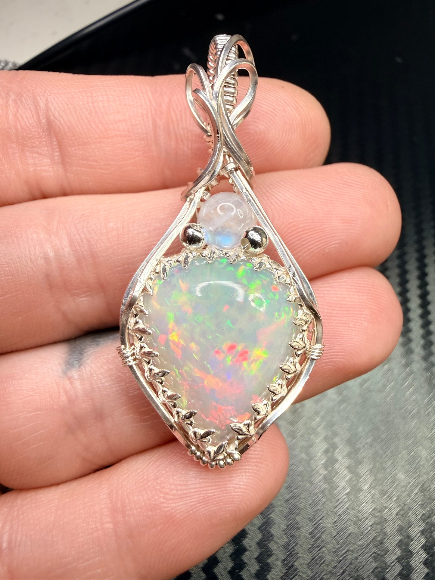 Ethiopian Welo Opal & Moonstone Pendant in 925 Sterling Silver – Opal Moonstone Necklace, Ethereal Gem Jewelry