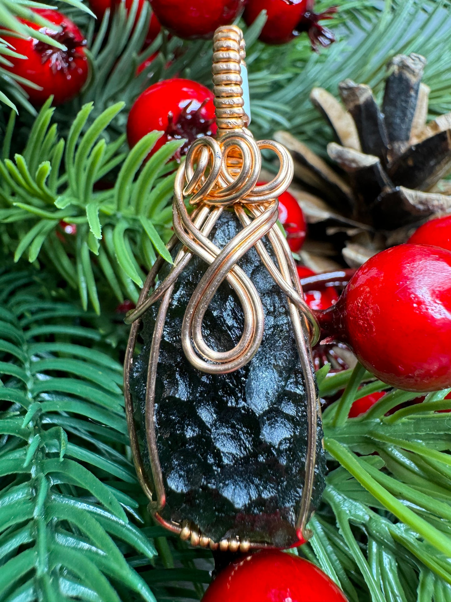 Moldavite Pendant in Copper