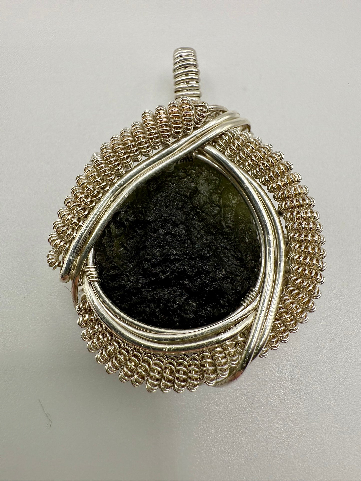 1MSS) Moldavite Pendant Necklace In Sterling Silver