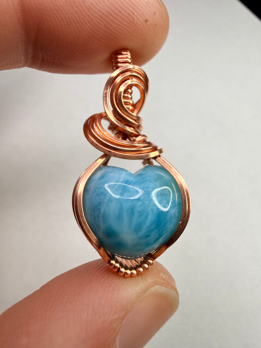Larimar Pendant In Copper Heart Shape