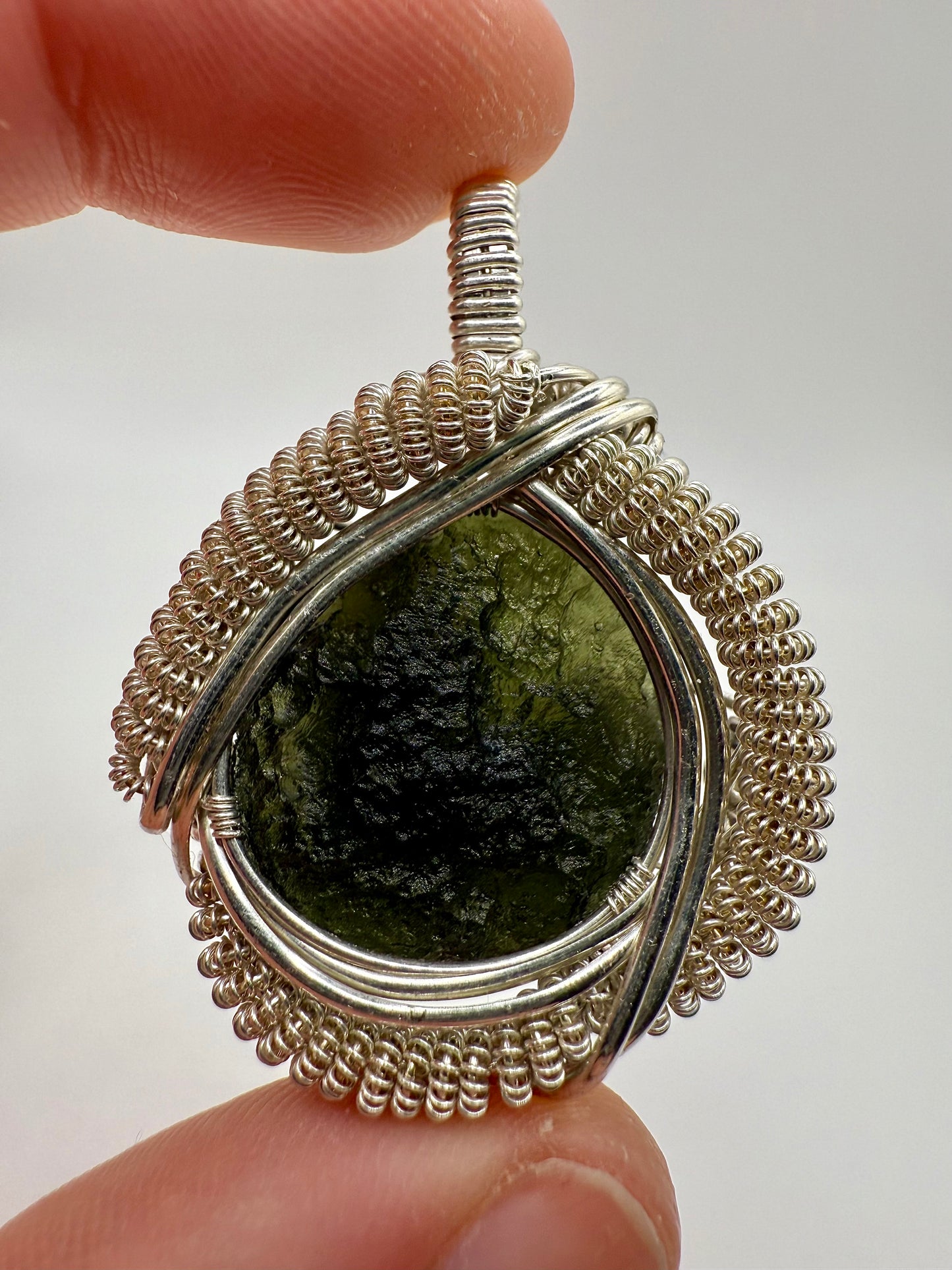 1MSS) Moldavite Pendant Necklace In Sterling Silver