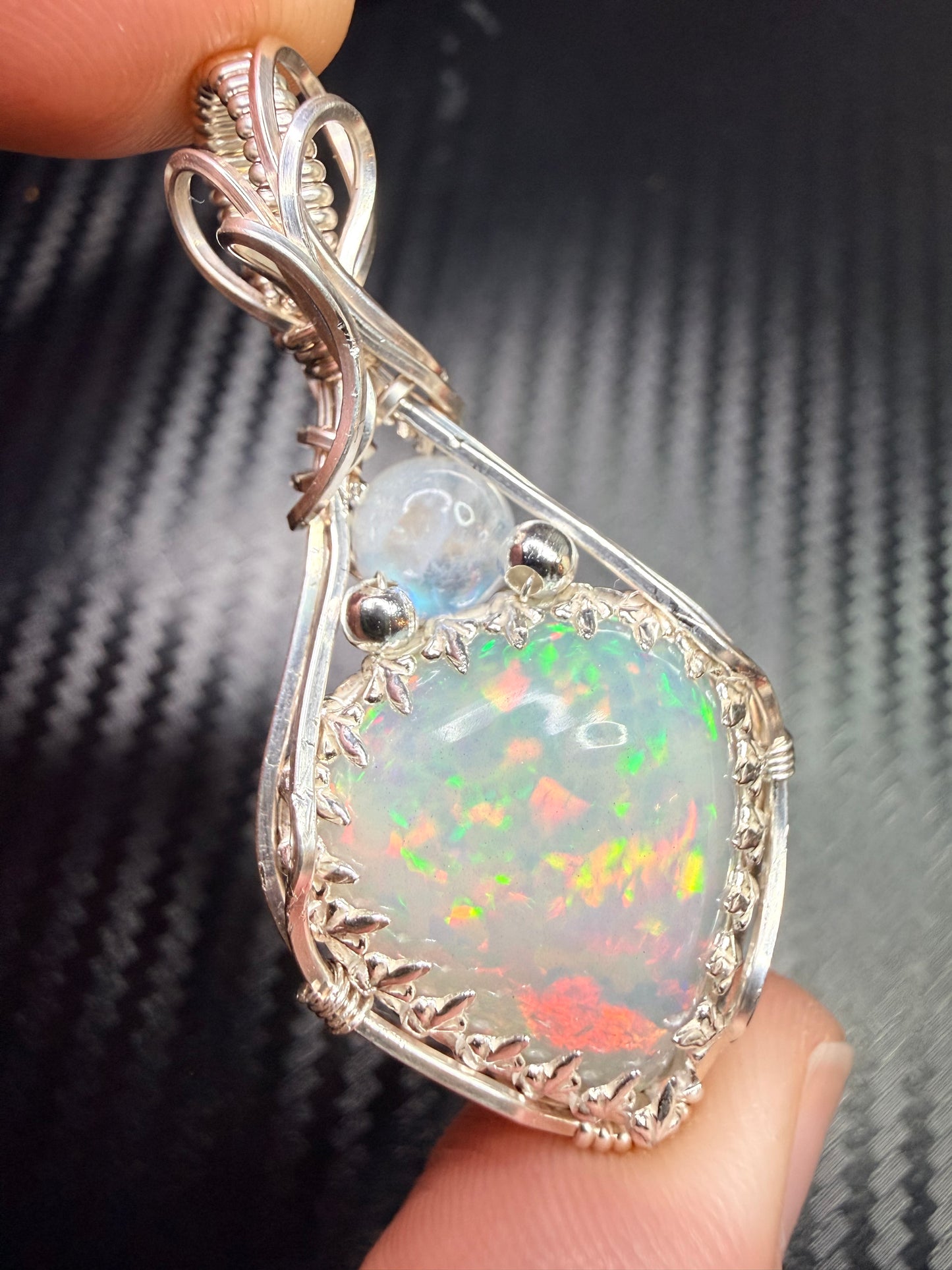 Ethiopian Welo Opal & Moonstone Pendant in 925 Sterling Silver – Opal Moonstone Necklace, Ethereal Gem Jewelry