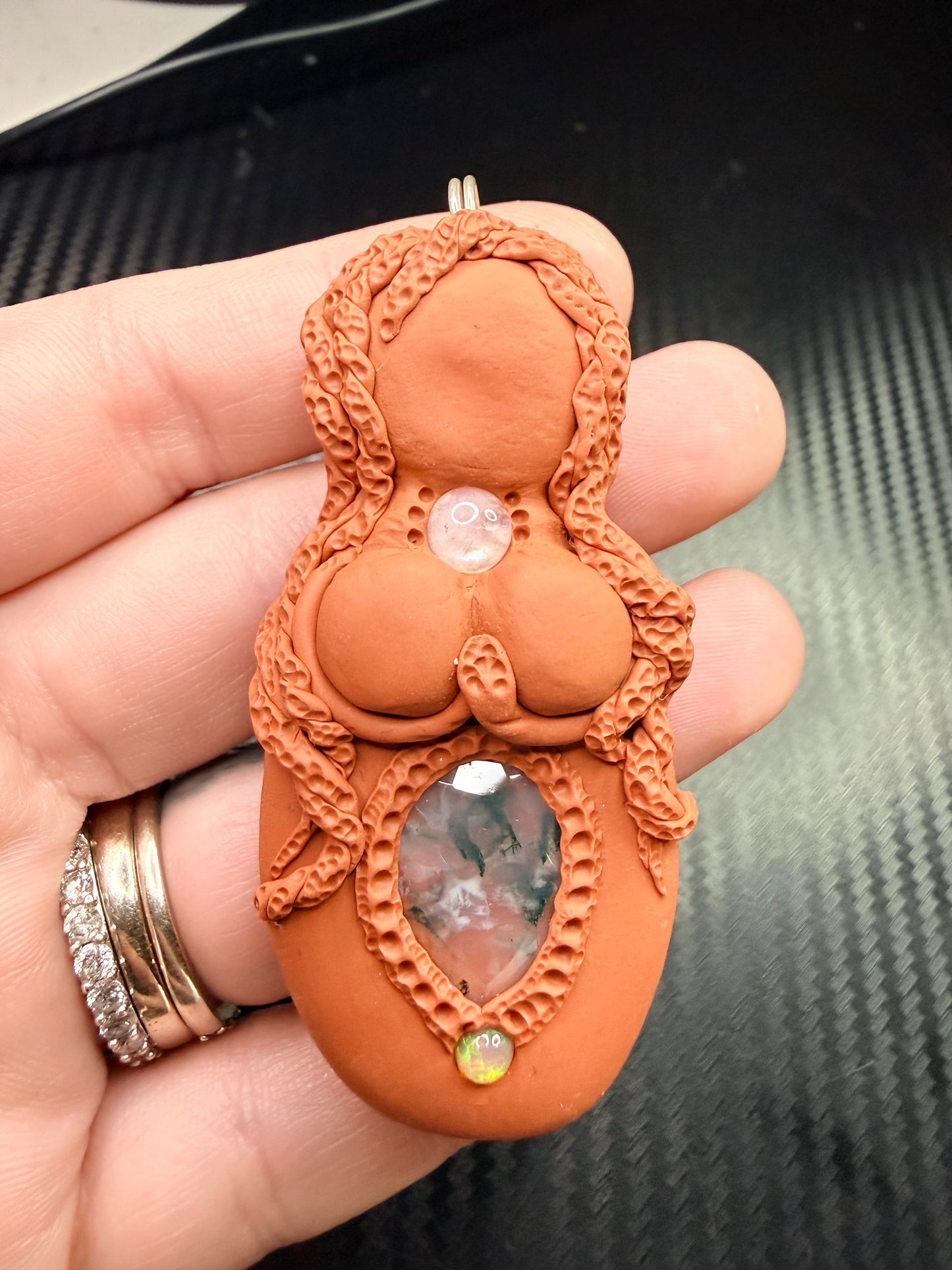 Moonstone, Moss Agate & Opal Goddess Talisman – Handmade Divine Feminine Amulet – Growth, Intuition & Heart Healing