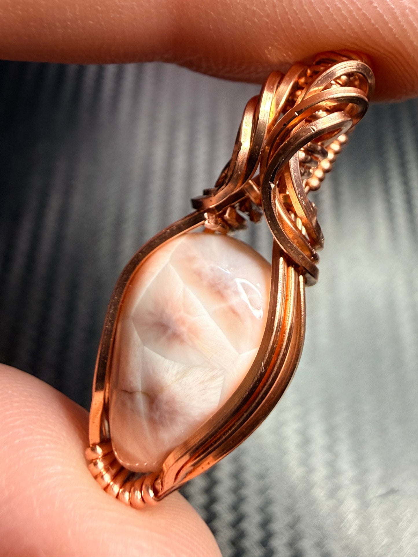 Pink Natrolite Pendant In Copper