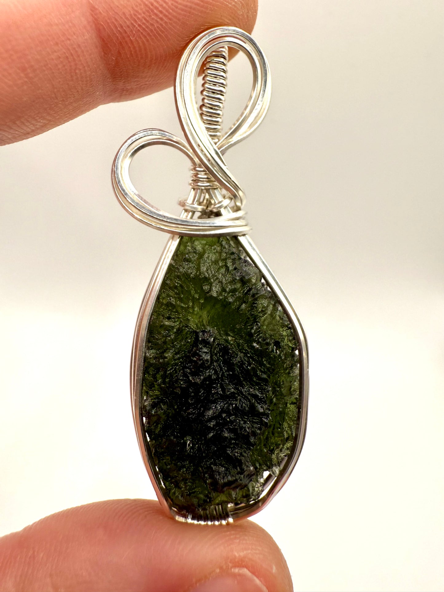 P112) Moldavite Pendant Necklace In Sterling Silver