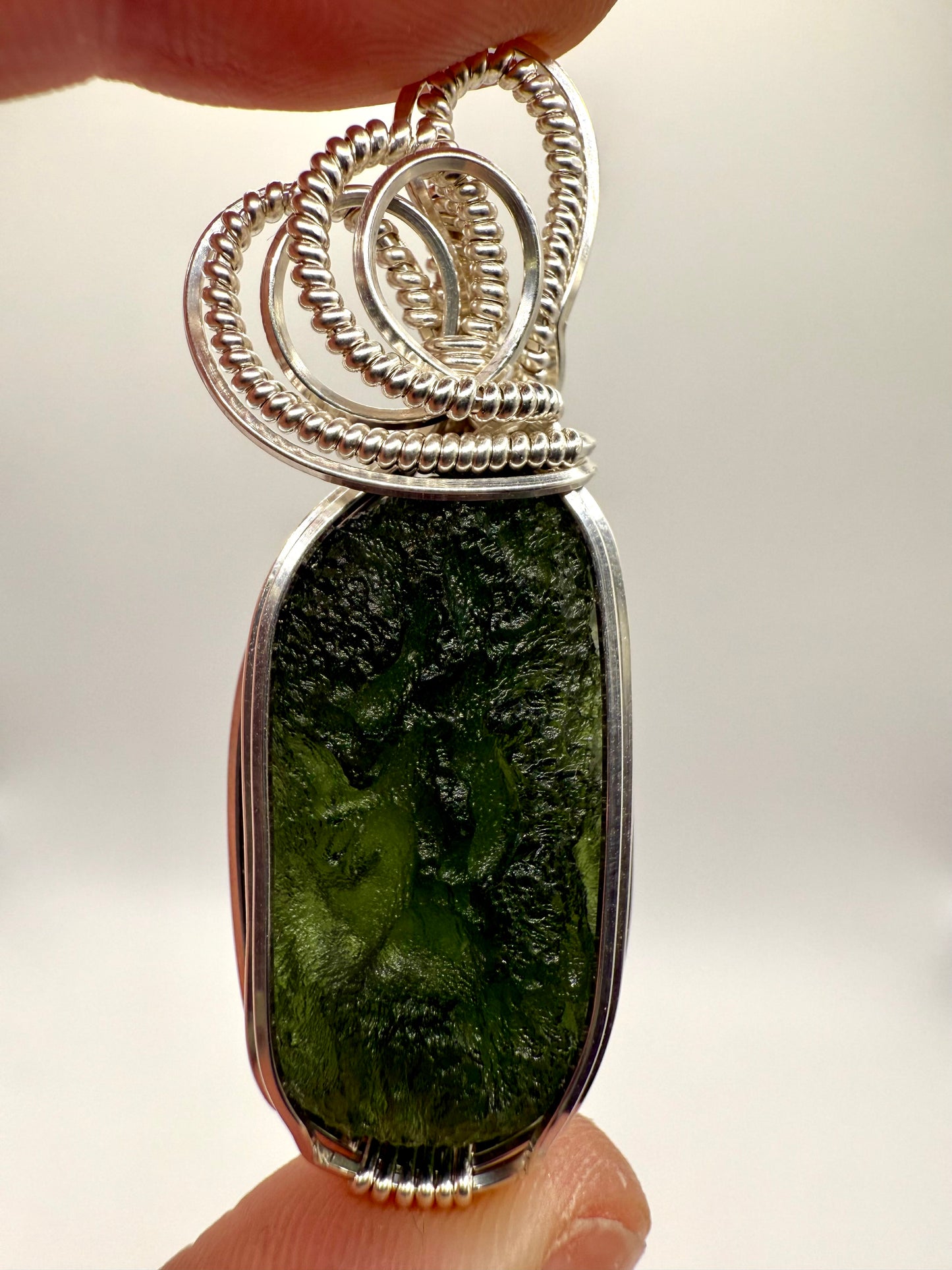 P112) Moldavite Pendant Necklace In Sterling Silver