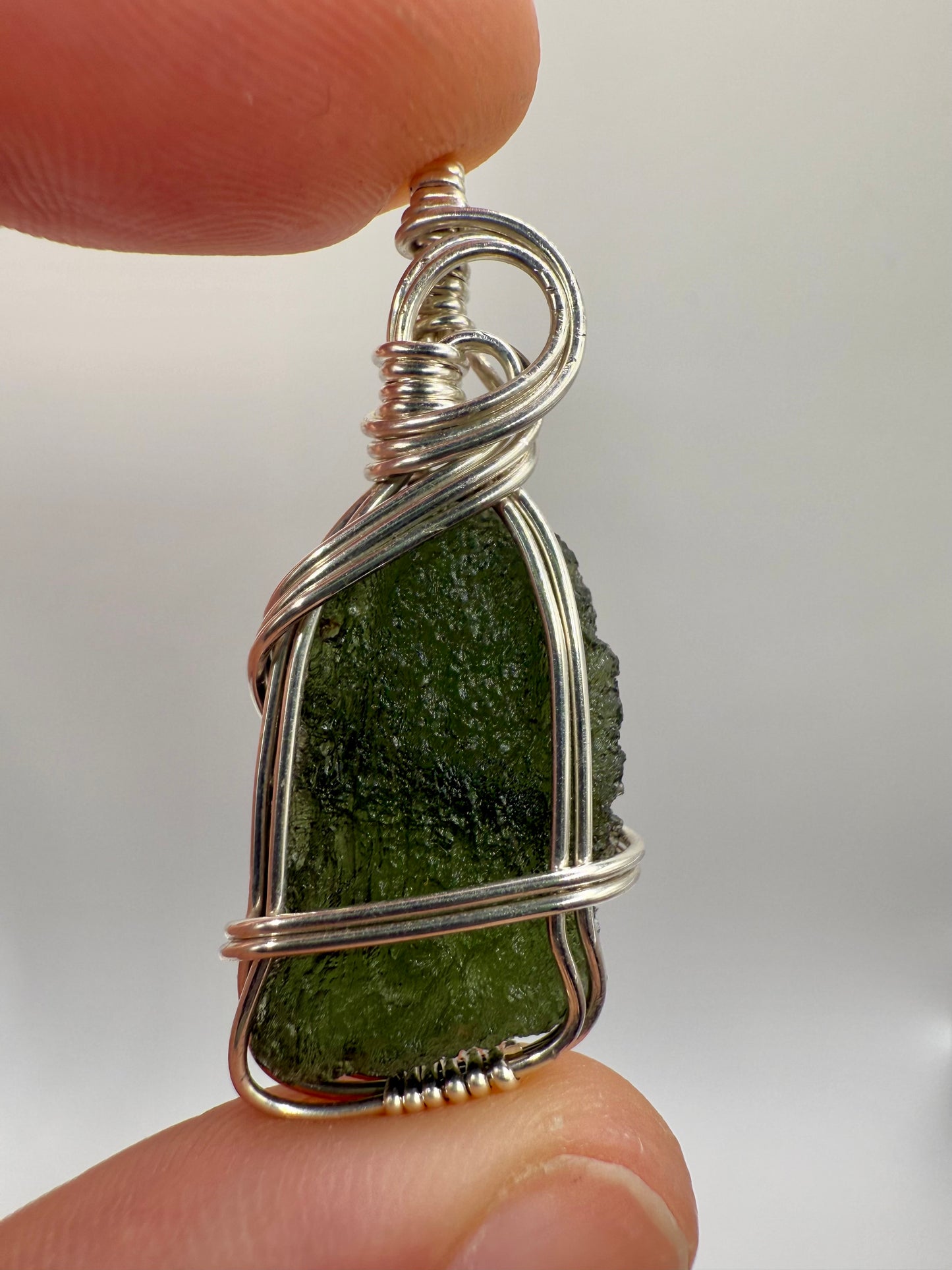 B112) Moldavite In Sterling Silver Pendant Necklace
