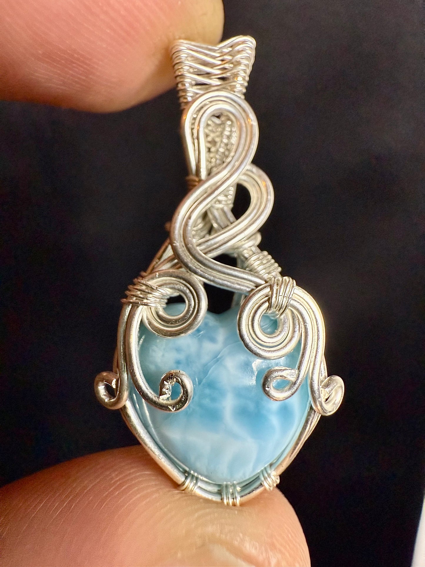 ZZ12) Larimar Pendant Necklace In Sterling Silver