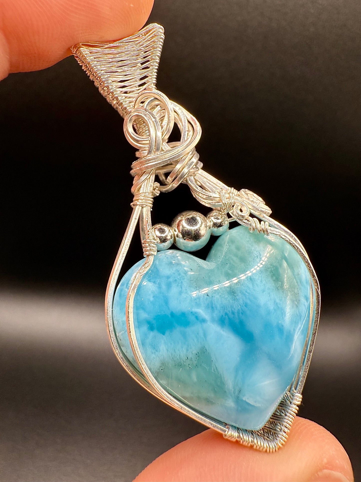 C11) Larimar Pendant In Sterling Silver Large
