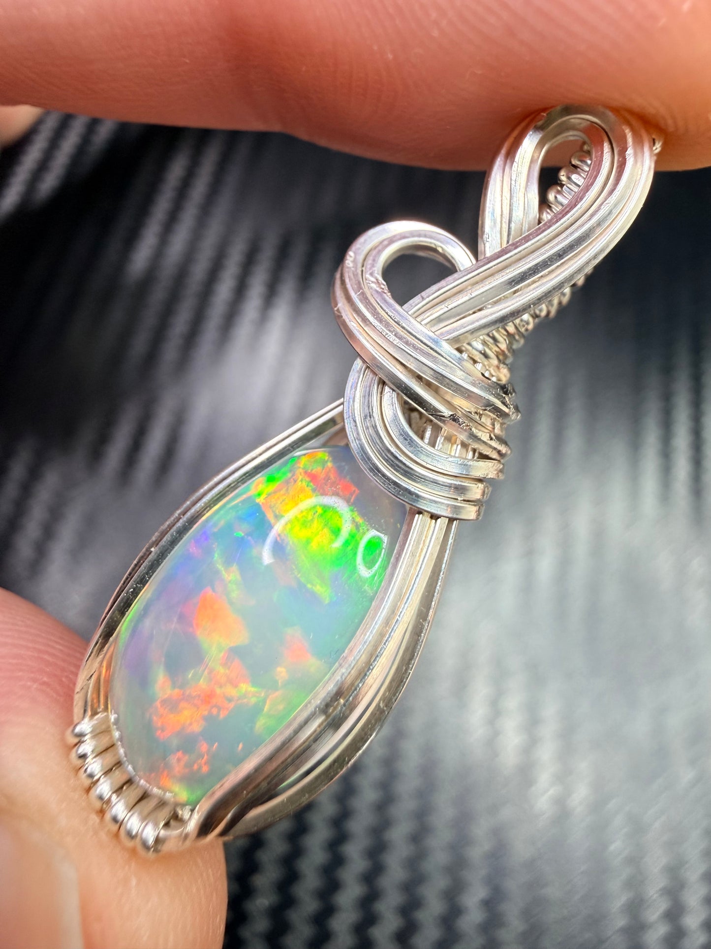 Ethiopian Welo Opal Pendant in .925 Sterling Silver – Natural Opal Necklace, October Birthstone, Fire Opal Jewelry, Handmade Opal Gift, Healing Crystal Pendant