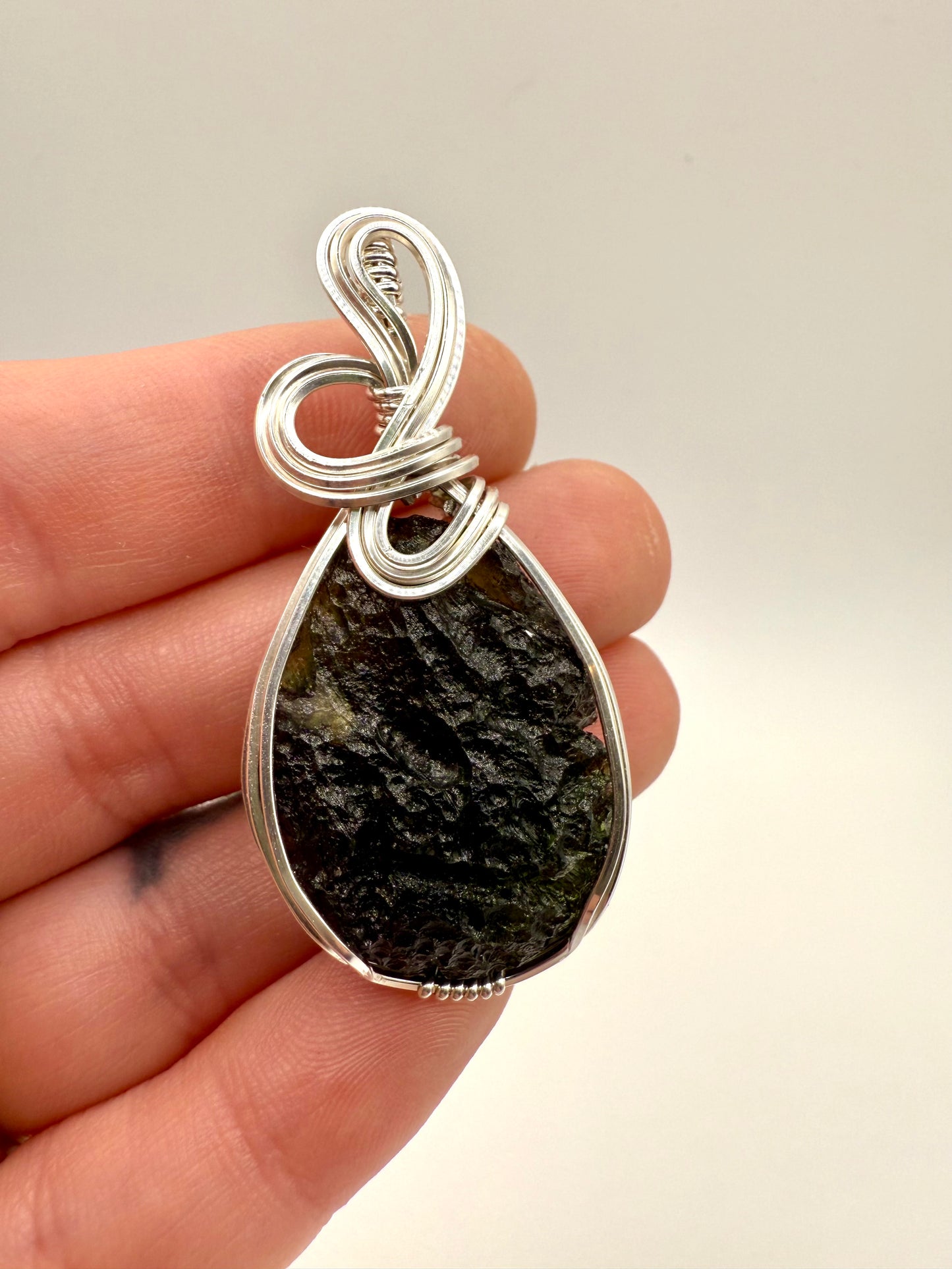 P112) Moldavite Pendant Necklace In Sterling Silver