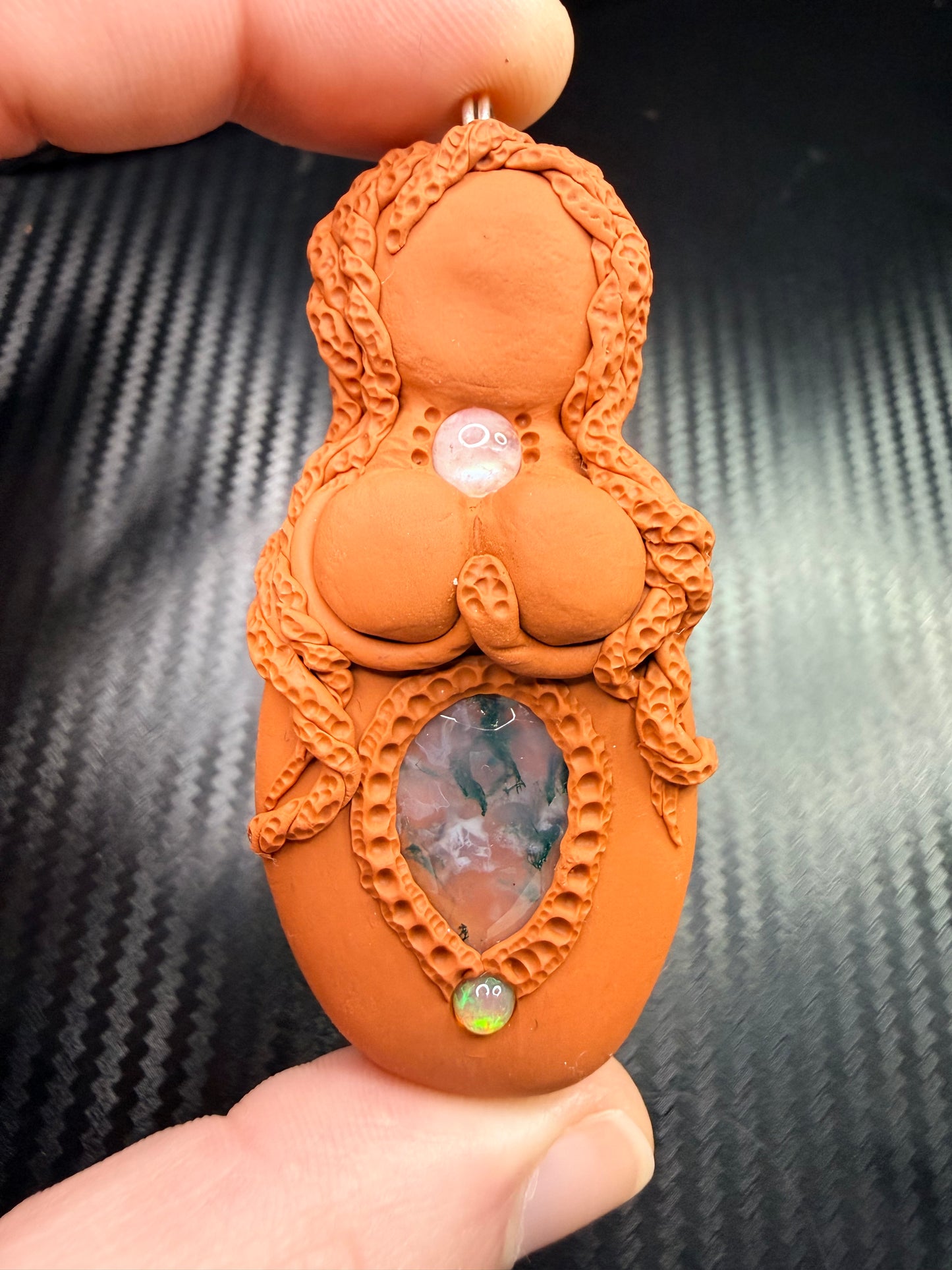 Moonstone, Moss Agate & Opal Goddess Talisman – Handmade Divine Feminine Amulet – Growth, Intuition & Heart Healing