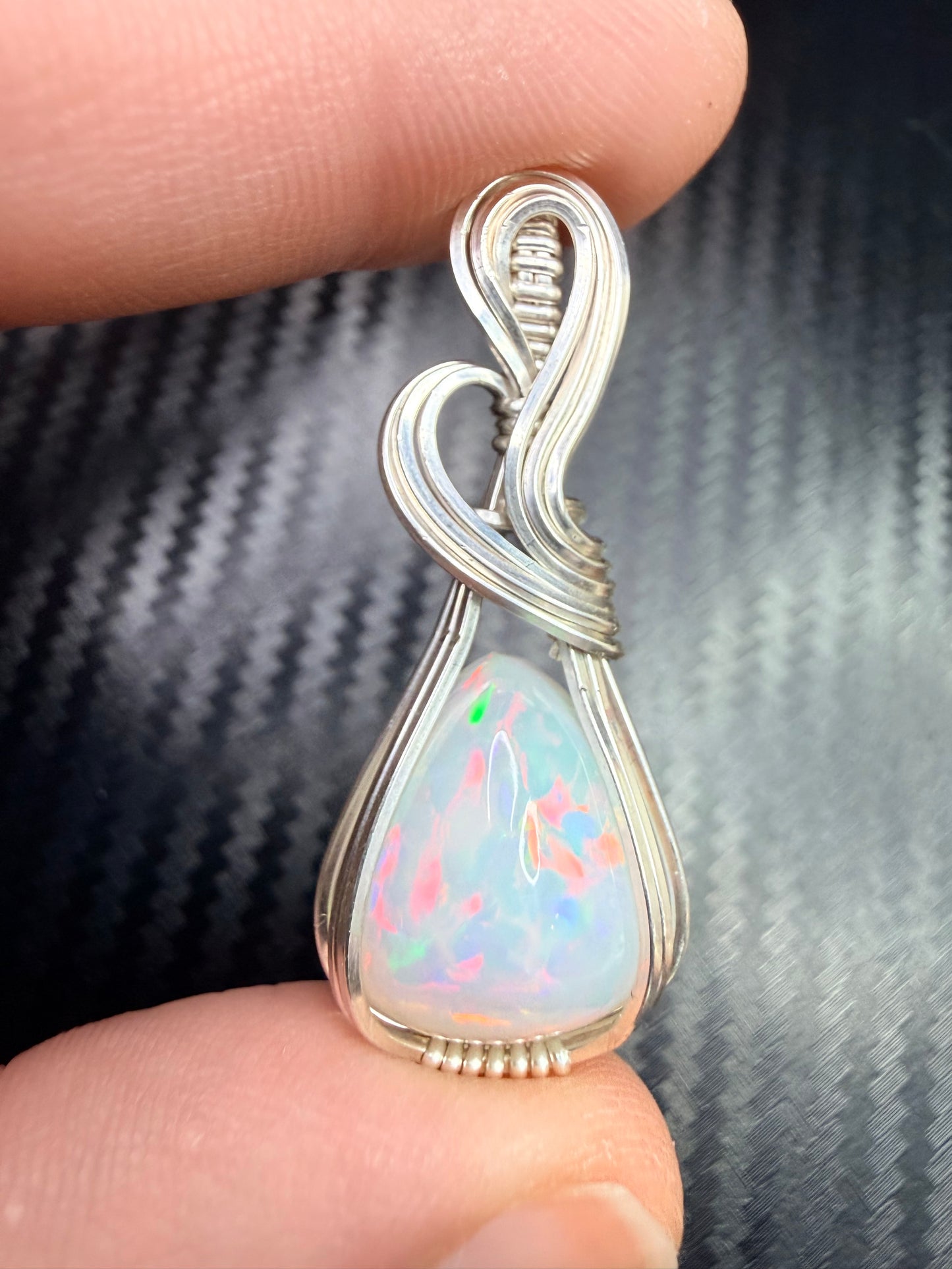 Ethiopian Welo Opal Pendant in .925 Sterling Silver – Natural Opal Necklace, October Birthstone, Fire Opal Jewelry, Handmade Opal Gift, Healing Crystal Pendant